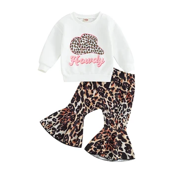 Baby Girl Western Clothes Letter Print Тениска с къс ръкав и еластични панталони Summer Cute 2 Piece Outfits