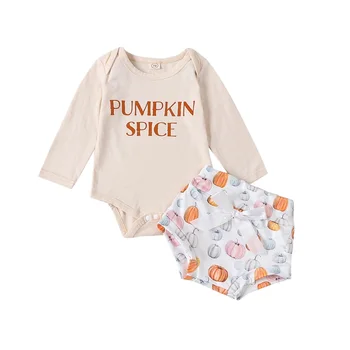 Baby Girls шорти комплект дълъг ръкав писма печат гащеризон с тиква печат шорти есен облекло Хелоуин дрехи