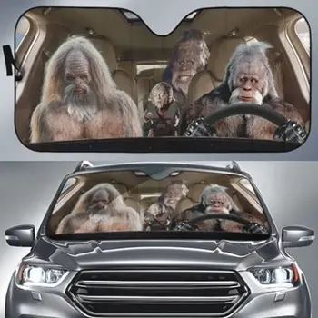 Bigfoot Family Sasquatch Driving Car Sunshade for Bigfoot Believers Bigfoot Lovers, Bigfoot Sun Shade for Auto Car Truck Decor,