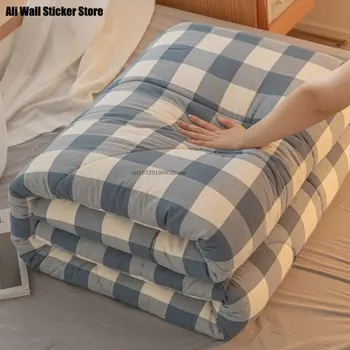 Blue Buffalo Plaid Quilt Single Double Checkered Bedding Soft Microfiber Bedspread Lightweight Geometric Coverlet Blanket