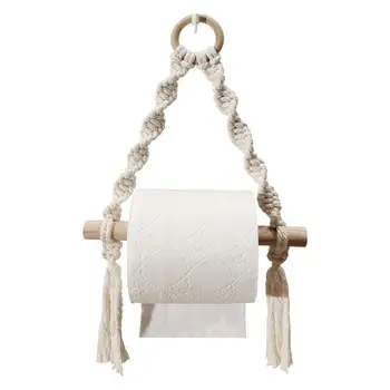 Boho тоалетна хартия притежател нокти безплатно тъкани въже хартия притежателя стена монтирани кърпа багажник тъкан притежателя за кухня