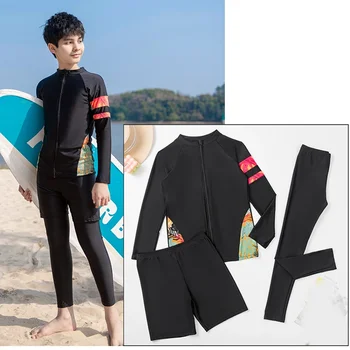 Boys Girl's 3 Pieces Swimsuit Long Sleeve Rash Guard Tops & Bottoms Basic Skin Wetsuits Swim Bathing Suit Set Sunsuit Swim Shirt