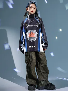 Boys Hip Hop Streetwear Girls Contrast Sweatshirt Cargo Pants Kids Street Dance Sport Clothes Sets Children Jazz Cool Costumes