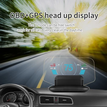 C1 OBD2 GPS двойна система HUD Head Up дисплей Цифров многофункционален скоростомер Аларма за скорост Температура на водата Проектор за напрежение