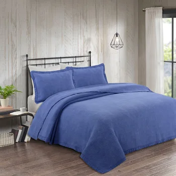CHAUSUB мек памучен юрган комплект покривка на леглото 3бр одеяло за легло покритие калъфка лек кралица размер синьо покритие
