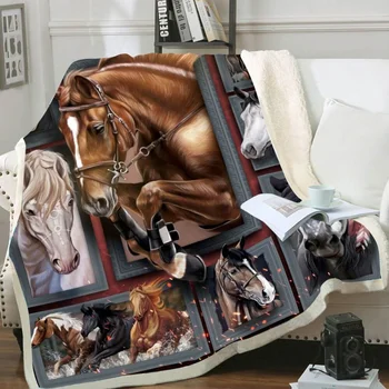 CLOOCL Animal Mustang Horse Collection Одеяло 3D печат Туризъм пикник одеяло офис дрямка одеяло климатик хвърлят одеяло