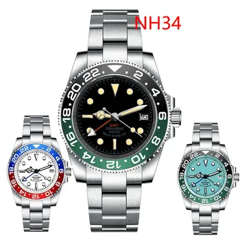 CORGEUT 40mm NH34 движение автоматичен часовник за мъже GMT функция черен циферблат сапфир кристал авто дата стриди гривна