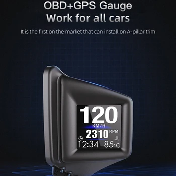 Car Head-Up Display Gauge OBD2 + GPS Dual System Support A-Pillar Trim / Dashboard