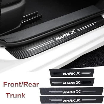 Carbon Fiber Car Doorsill Anti Scratch Protective Decals Scuff Plate Stickers for Toyota MARKX Logo Trunk Threshold Tape Film