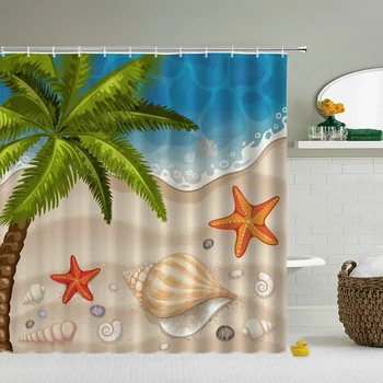 Cartoon Ocean Beach Shell душ завеси водоустойчива завеса за баня 3d печат декорация полиестерна кърпа 180X200 екран за баня