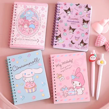 Cartoon Sanrios Girl Portable Notebook Kawaii Melody Hello kitty Cinnamoroll Kuromi A6 Diary Bobine De Couleur Празнични подаръци