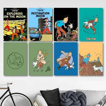 Cartoon Tintins Плакат Отпечатва Стикери Стикер Снимки Хол Декорация на дома