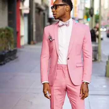 Casual Summer Pink Costume Homme Wedding Men Suits Groom Tuxedo Terno Masculino Slim Fit Prom Party Best Man Blazer 2 броя