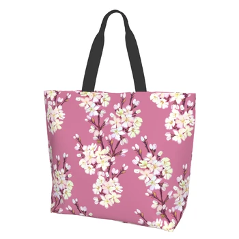Cherry Blossoms Extra Large Grocery Bag Sakura Branches Pink Reusable Tote Bag Shopping Travel Storage Tote Shoulder Bag