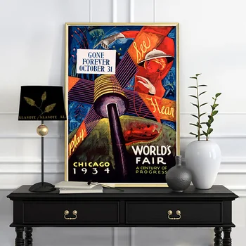 Chicago World Exposition Реколта печат изкуство плакат антични платно живопис декор абстрактен дизайн стена картина