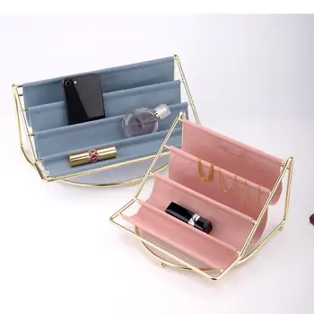 Creative кожа съхранение багажник многослойни козметични бижута притежателя метална стойка модерен дом десктоп ключ телефон съхранение багажник рафтове