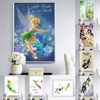 Ctue Disney Art Tinkerbell и Питър фея стена изкуство плакат и отпечатъци акварел стил картини върху платно живопис момичета подарък