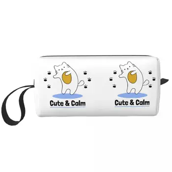 Cute & Calm Cat Paw Козметична чанта Дамски грим чанти Cartoon Kitty Travel водоустойчива тоалетна чанта организатор чанта за съхранение