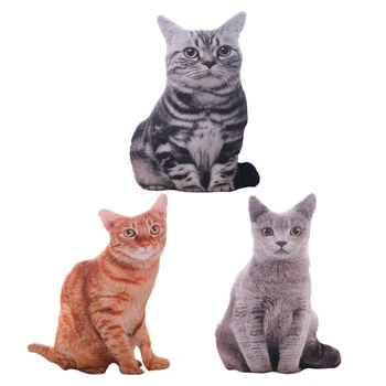 D0AD Памучна котка отпечатана възглавница за хвърляне мека и удобна възглавница за играчки с 3D очи