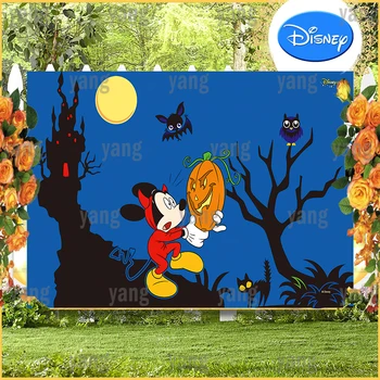 Disney Cartoon Halloween Scary Ghost Horrible Bat Pumpkin Mickey Birthday Party Banner Backdrop Photography Background