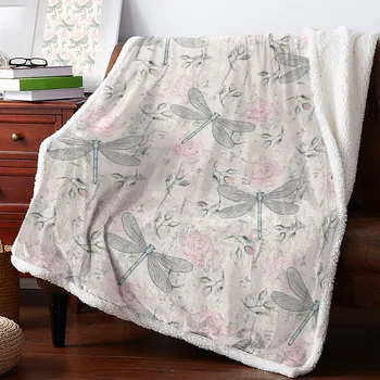 Dragonfly Flower Winter Warm Cashmere Blanket for Bed Wool Throw Blankets for Office Bedcover