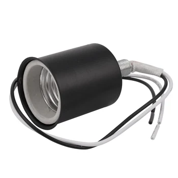 E27 керамични винт база кръгла LED крушка лампа цокъл титуляр адаптер метална лампа титуляр с тел черен