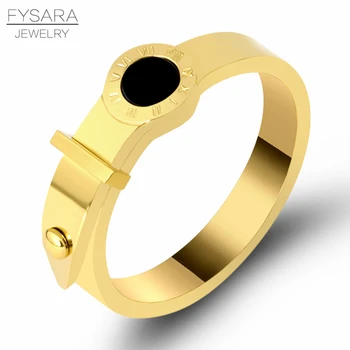 FYSARA Луксозни класически римски цифри колан пръст пръстен черен кръгли пръстени за жени мъже от неръждаема стомана сватба нит пръстени подарък