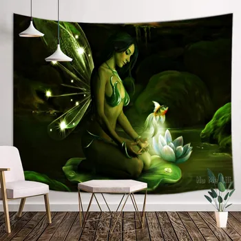 Fantasy Girl Night Fairy Little Mermaid Forest Elf Print Tapestry Home Decor For Bedroom Living Room Dorm
