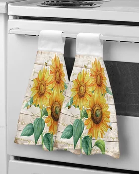 Farm Flower Sunflower Bee Hand Towel Microfiber Hanging Wipes Cloth Tableware Cleaning Towel Bathroom Kitchen Tools Accessories