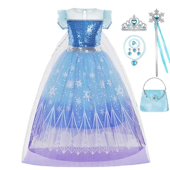 Frozen Елза принцеса Sequined рокля момичета Хелоуин карнавал облекло парти деца косплей сняг кралица деца облекло костюм