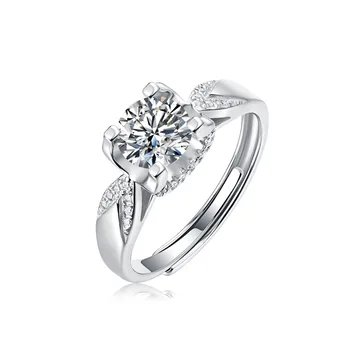 GJWJ 6.5MM D цвят Moissanite диамантени пръстени за жени 925 стерлинги сребърен преоразмеряем пръстен оригинален сватбен годежен подарък