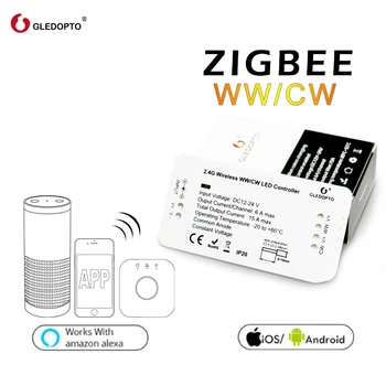 GLEDOPTO ZIGBEE мост LED контролер WW / CW димер лента контролер DC12 / 24V Работа с Alexa Echo Plus Smartthings Туя Конби