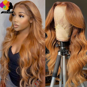 Ginger Blonde Lace Front Wigs 13X4 Body Wave Dark Brown Blonde Colored Human Hair Wigs Lace Frontal 30 инчови дълги перуки за жени