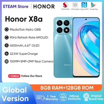 HONOR X8a Глобална версия 4G 8GB RAM 128GB ROM 100MP тройна камера 6.7