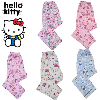 Hello Kitty Ежедневни панталони Сладки жени Дълги пижамени панталони Женски памучни ежедневни панталони за печат Удобни панталони с широк крак Домашно облекло