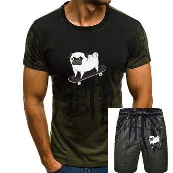 Hot Rod Мъжки тениски Сладък скейтборд Pug изображение T риза за момче Най-добър подарък за рожден ден Tee риза за приятел
