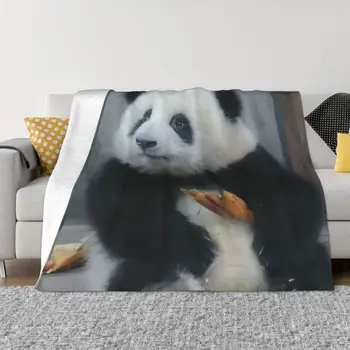 Huahua Panda Animal Blanket Super Warm Sherpa Throw Blankets for Easy Care Machine Room Decor