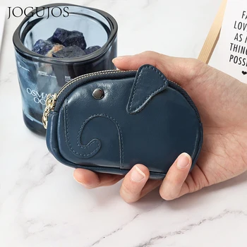 JOGUJOS Естествена кожа монета чанта личност слон мини творчески промяна чанта женски сладък притежател на карта ключодържател малък портфейл