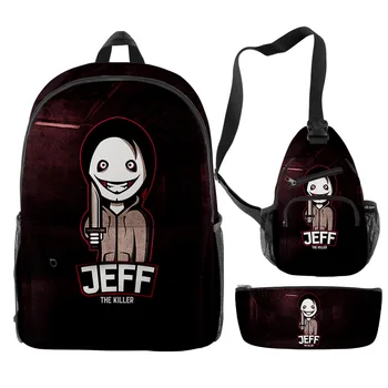 Jeff The Killer раници 3 броя комплекти цип дневна опаковка унисекс Traval чанта 2023 Нова ученическа чанта Harajuku