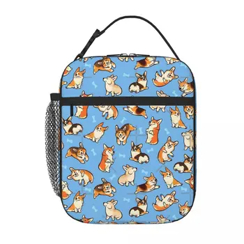 Jolly Corgis In Blue Lunch Tote Picnic Bag Lunch Box Kids Lunch Box For Women