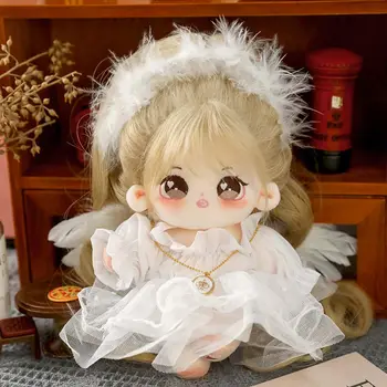 Kawaii кестенява коса ангел момичета плюшена кукла сладък пълнени меки памук кукла с 5бр комплект дрехи аксесоар аниме меки деца бебета играчка