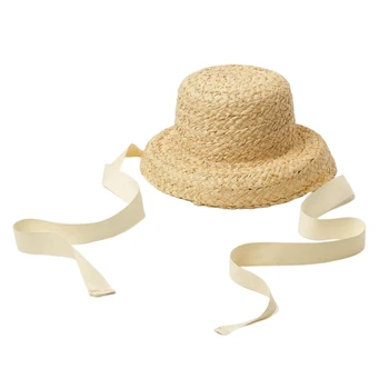 L5YF Деца Слънцезащитна сламена шапка Рибарска шапка Плажно-слънцезащитна капачка Фото подпори