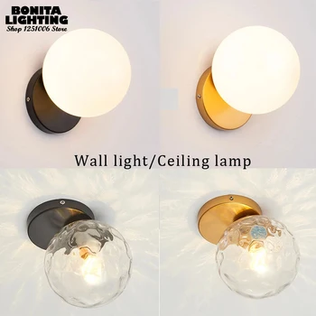 LED млечно бяло стъкло топка стена лампа нощно легло коридор вход гардероб sconce светлина златна вода вълна стъкло осветително тяло
