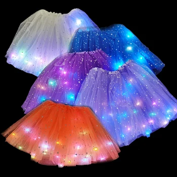 LED светеща светлина нагоре момичета тюл пола лято неон LED кратко Tutu танц балет танцово облекло за възрастни деца рожден ден