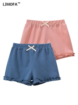 LJMOFA летни момичета шорти извън носят сладък малко дете шорти висока талия еластични деца къси панталонки мода детски дрехи D346