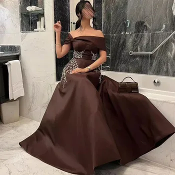 Lace Off Shoulder Evening Dress Sexy Backless Satin Elegant Prom Gown Sleeveless Celebrity Banquet فساتين مناسبة رسمية