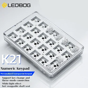 Leobog K21 Цифрова клавиатура Безжична тримодова външна персонализирана подложка Горещо сменяем Bluetooth комплект Rgb прозрачна механична клавиатура