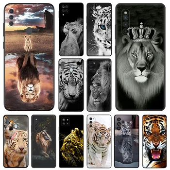 Leopard Tiger Lion King Черен калъф за телефон против падане за Samsung Galaxy A50 A70 A03 S A40 A30 A20 A10 E A01 A02 A04 A90 капак