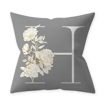 Letter Gray Cushion Cover White Yellow Flower Pillowcase Bedroom Living Room Decoration Pillowcase Home Decor