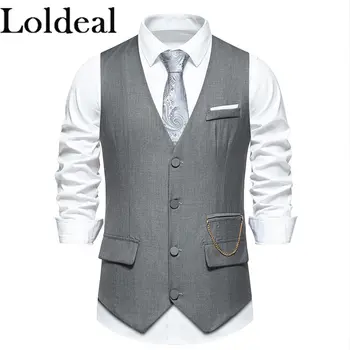 Loldeal мъжки ежедневни бизнес костюм жилетка тънък годни официална рокля жилетка жилетка
